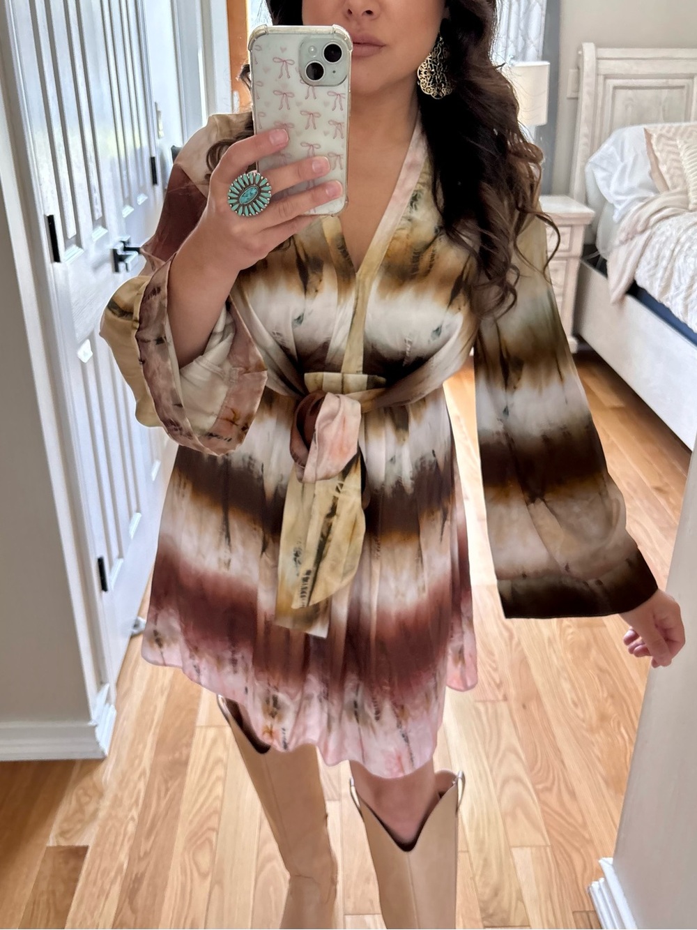 Tie dye bell sleeve silky boho dress